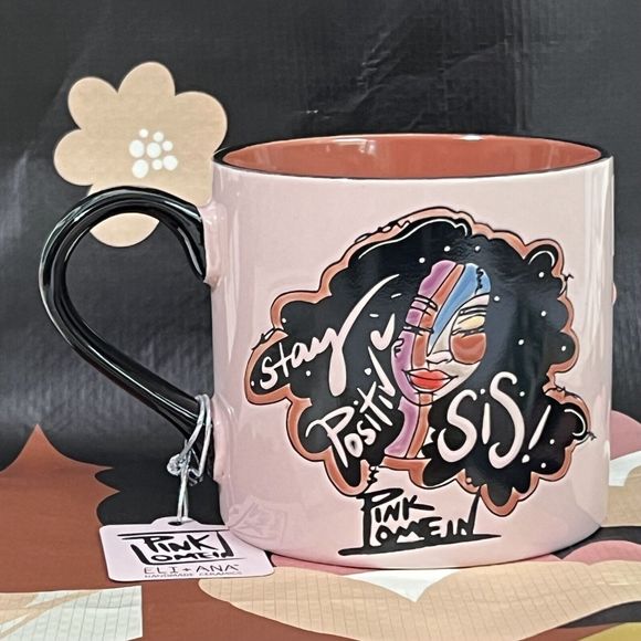 Pink Lomein STAY POSITIVE SIS Handmade Ceramic Coffee Mug 18Oz Eli and Ana - Picture 5 of 17
